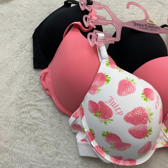 Juicy Couture Sexy Push Up Bra Size 36C/38C 3pack Set Strawberry Pink Black NWT - Picture 2 of 11